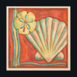 Rustikale Orange Seashells Holzleinwand<br><div class="desc">Entdecken Sie den warmen Sand und die versteckten Schätze! Dieses Gemälde von Nancy Slocum erfasst das schöne Wasserleben an Land. Es fängt die schöne orangefarbene Muschel,  einen orangefarbenen Seestern und einen lebhaften,  blauen Sand Dollar ein. Holen Sie sich heute Ihre schöne Meereskunst auf Ihrem nächsten Zazzle-Produkt.</div>