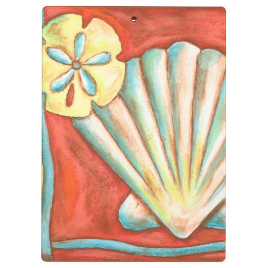 Rustikale Orange Seashells Klemmbrett (Rückseite)