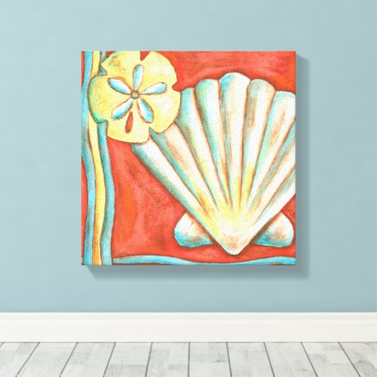 Rustikale Orange Seashells Leinwanddruck (Insitu (Holzboden))