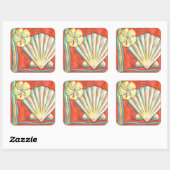 Rustikale Orange Seashells Quadratischer Aufkleber (Blatt)