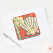 Rustikale Orange Seashells Quadratischer Aufkleber (Umschlag)