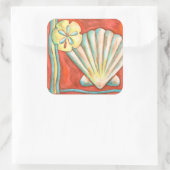 Rustikale Orange Seashells Quadratischer Aufkleber (Tasche)