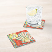 Rustikale Orange Seashells Rechteckiger Pappuntersetzer (Vor Ort)