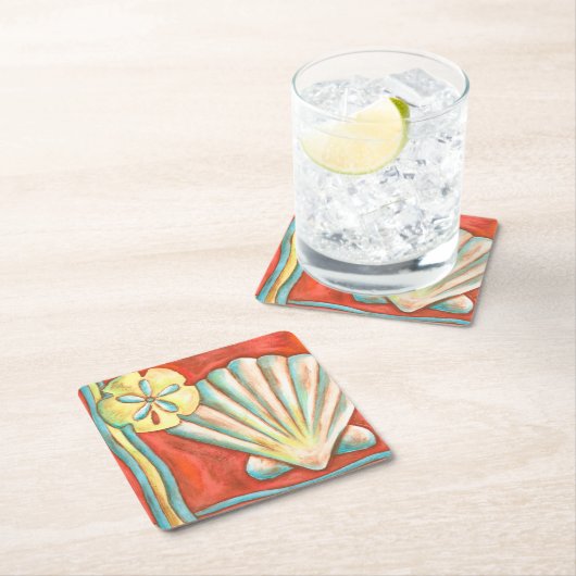 Rustikale Orange Seashells Rechteckiger Pappuntersetzer (Vor Ort)