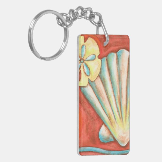 Rustikale Orange Seashells Schlüsselanhänger (Vorderseite links)