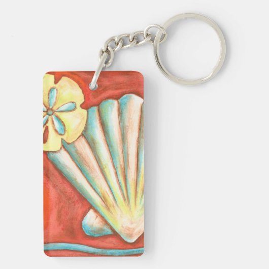 Rustikale Orange Seashells Schlüsselanhänger (Rückseite)