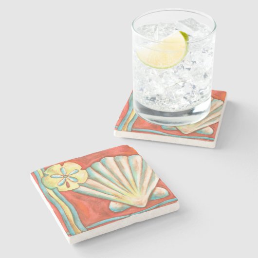 Rustikale Orange Seashells Steinuntersetzer (Seitenansicht)