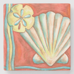 Rustikale Orange Seashells Steinuntersetzer