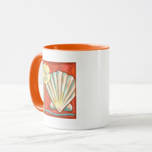 Rustikale Orange Seashells Tasse (Vorderseite Links)