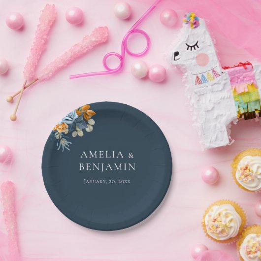 Rustikale Orange Terracotta Navy Blauer Rost Hochz Pappteller (Party)