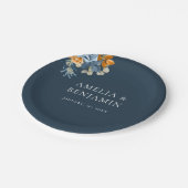 Rustikale Orange Terracotta Navy Blauer Rost Hochz Pappteller (Schrägansicht)