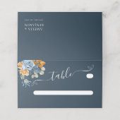 Rustikale Orange Terracotta Navy Blauer Rost Hochz Platzkarte (Außenseite Aufgefaltet)