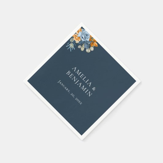 Rustikale Orange Terracotta Navy Blauer Rost Hochz Serviette (Ecke)