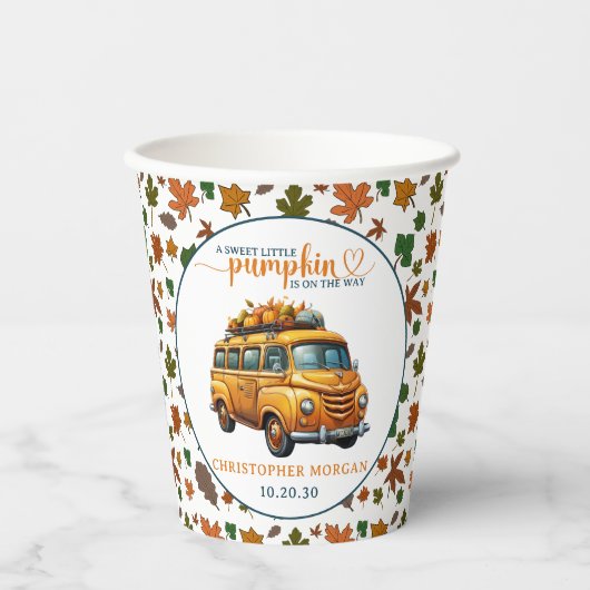 Rustikale Orange Truck Kleine Pumpkin Baby Dusche Pappbecher (Vorderseite)