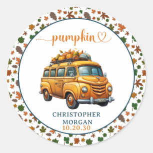 Rustikale Orange Truck Kleine Pumpkin Baby Dusche Runder Aufkleber