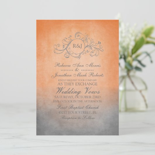 Rustikale Orange- und Bohemische Hochzeitseinladun Einladung (Stehend Vorderseite)