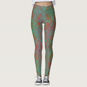Rustikale Orange- und Green Damask Boho Style Legg Leggings