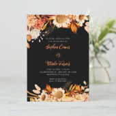Rustikale Orange White Blume Boho Gray Wedding Einladung (Stehend Vorderseite)