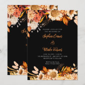 Rustikale Orange White Blume Boho Gray Wedding Einladung (Vorne/Hinten)