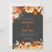 Rustikale Orange White Blume Boho Gray Wedding Einladung (Vorderseite)
