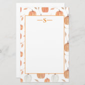 Rustikale Orange White Pumpkins Herbstlaub Monogra Briefpapier (Vorne/Hinten)
