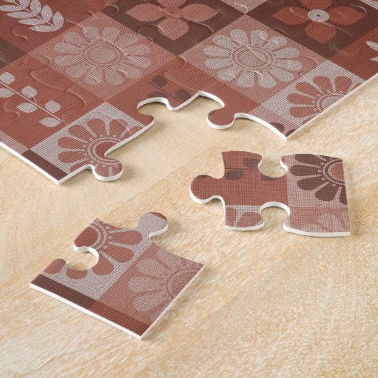 Rustikale Orangebraune Jute Blumen Blätter Puzzle (Seite)