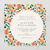 Rustikale Orangefarbene Blumendusche Square Einladung (Vorne/Hinten)