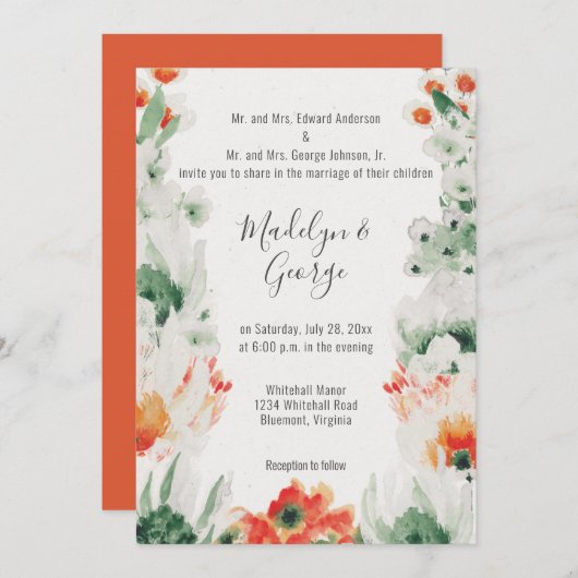 Rustikale Orangefarbene Hochzeit Einladung (Vorne/Hinten)