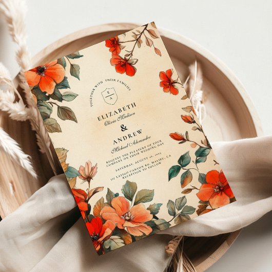 Rustikale Orangefarbene Hochzeit Einladung