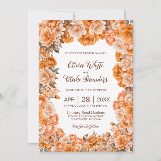 Rustikale Orangefarbene Hochzeit Einladung (Vorderseite)