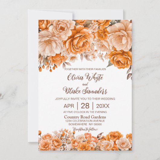 Rustikale Orangefarbene Hochzeit Einladung (Vorderseite)