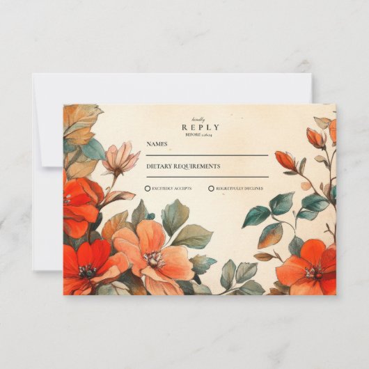 Rustikale Orangefarbene Hochzeit RSVP Karte (Vorderseite)