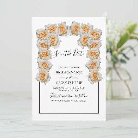 Rustikale Orangefarbene Rose sprengen das Datum Save The Date (Stehend Vorderseite)