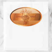 Rustikale Orangefarbene Weinetiketten Hochzeit im  Ovaler Aufkleber (Tasche)