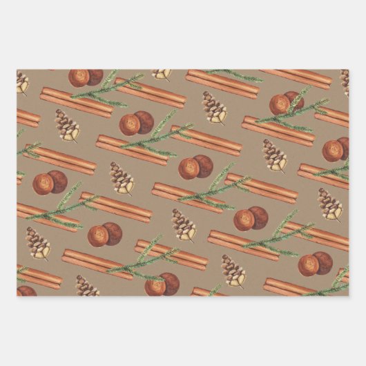 Rustikale Orangen Scheiben Anise Star Zimt Sticks Geschenkpapier Set (Vorderseite 3)