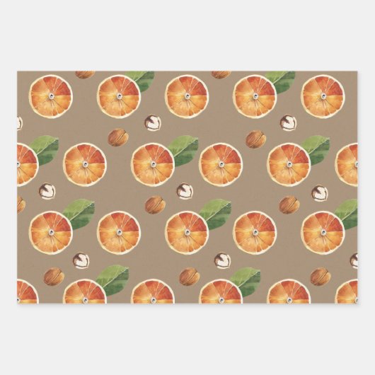 Rustikale Orangen Scheiben Anise Star Zimt Sticks Geschenkpapier Set (Vorderseite 2)