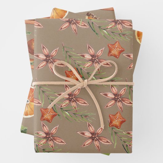 Rustikale Orangen Scheiben Anise Star Zimt Sticks Geschenkpapier Set (Beispiel)