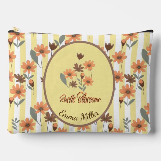 Rustikale Orangenblüten Gelbe Streifen Individuell Zubehörtasche (Vorderseite)