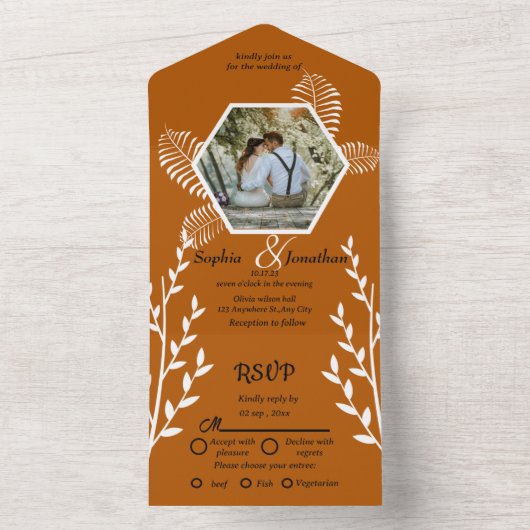 rustikale Orangenhochzeit All In One Einladung (Innen Boden)