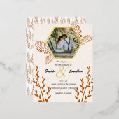 rustikale Orangenhochzeit Folie Einladungspostkarte (Vorderseite/Rückseite)