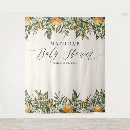 Rustikale Orangenzitrus botanische Babydusche Wandteppich (Vorderseite)