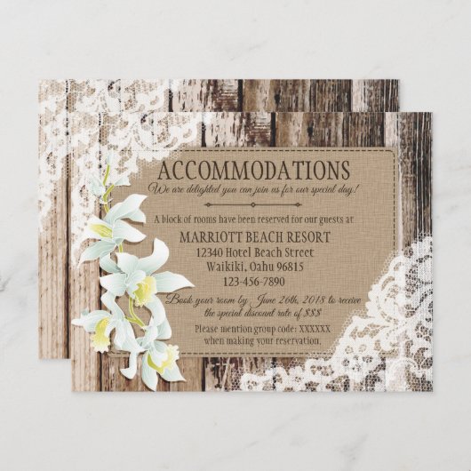 Rustikale Orchideen-hölzerne Begleitkarte (Vorne/Hinten)