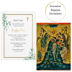 Rustikale orthodox christliche Taufe mit Eukalyptu Einladung