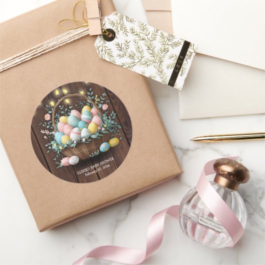 Rustikale Ostereier Babydusche Runder Aufkleber (Schenken)