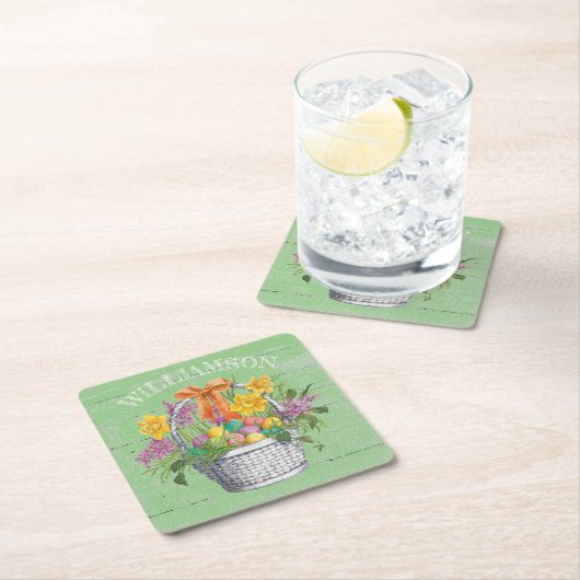 Rustikale Ostereier Blumenkörbe auf grünem Grund Rechteckiger Pappuntersetzer (Vor Ort)