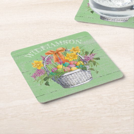 Rustikale Ostereier Blumenkörbe auf grünem Grund Rechteckiger Pappuntersetzer (angewinkelt)