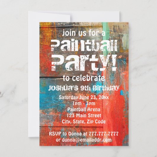 Rustikale Outdoor Paintball-Party Einladung (Vorderseite)
