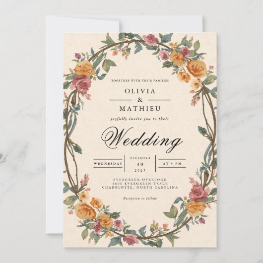 Rustikale Oval Border Wedding Einladung (Vorderseite)