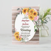 Rustikale Oval Wood Sunflower Wedding Einladung (Stehend Vorderseite)
