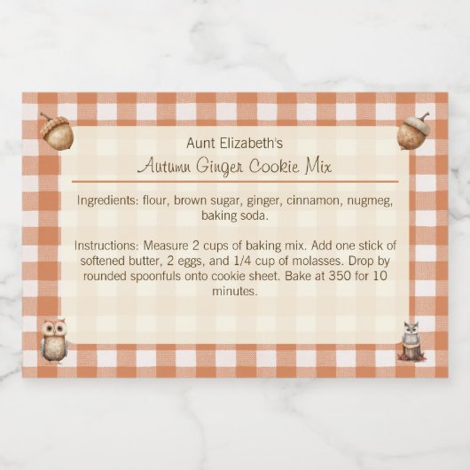 Rustikale Owls Acorns Herbst Ingwer Cooke Mix Lebensmitteletikett (Einzelnes Label)